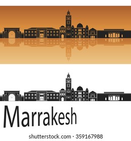 Marrakesh skyline in orange background in editable vector file