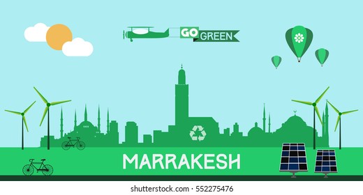 Marrakesh skyline silhouette vector design, green city concept
