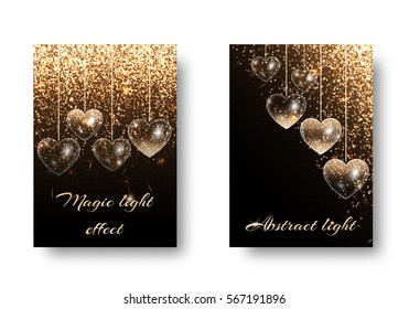 Marriage Background With Glowing Lights. Twinkle Little Star On A Dark Backdrop. Design To Wedding Invitation.
