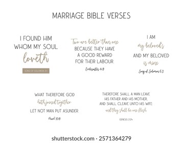 Marriage Bible Verses Bundle Print Art, Biblical Christian Love Quotes Set, vector illustration