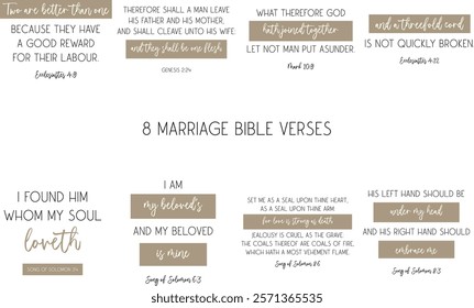 Marriage Bible Verses Bundle Print Art, Biblical Christian Love Quotes Set, vector illustration