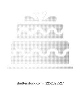 Marriage cake halftone dotted icon. Halftone array contains round pixels. Vector illustration of marriage cake icon on a white background.