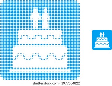 Marriage cake halftone dotted icon illustration. Halftone array contains circle dots. Vector illustration of marriage cake icon on a white background. Flat abstraction for marriage cake object.