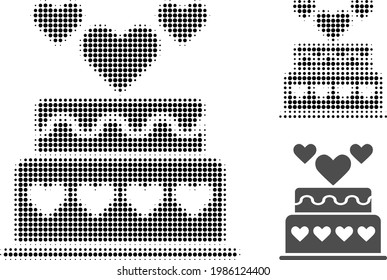 Marriage cake halftone dotted icon. Halftone array contains round points. Vector illustration of marriage cake icon on a white background.