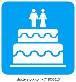 Marriage Cake vector icon. Image style is a flat icon symbol perforated in a blue rounded square shape.