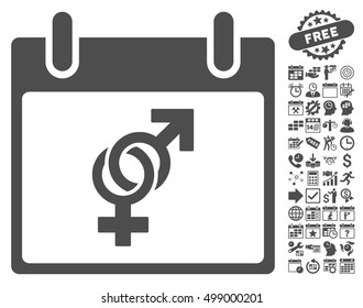 Marriage Calendar Day icon with bonus calendar and time management icon set. Vector illustration style is flat iconic symbols, gray, white background.