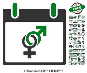 Marriage Calendar Day pictograph with bonus calendar and time management design elements. Vector illustration style is flat iconic symbols, green and gray, white background.