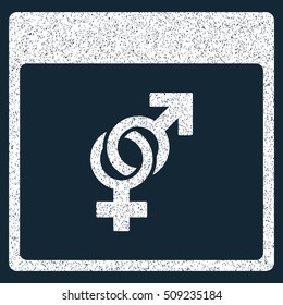 Marriage Calendar Page grainy textured icon for overlay watermark stamps. Flat symbol with dust texture. Dotted vector white ink rubber seal stamp with grunge design on a dark blue background.