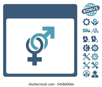 Marriage Calendar Page pictograph with bonus options images. Vector illustration style is flat iconic symbols, cyan and blue, white background.
