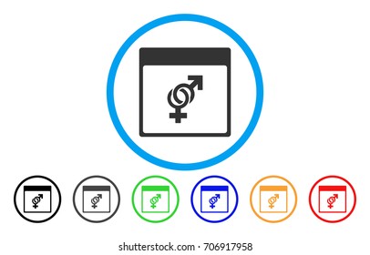 Marriage Calendar Page vector rounded icon. Image style is a flat gray icon symbol inside a blue circle. Bonus color versions are gray, black, blue, green, red, orange.
