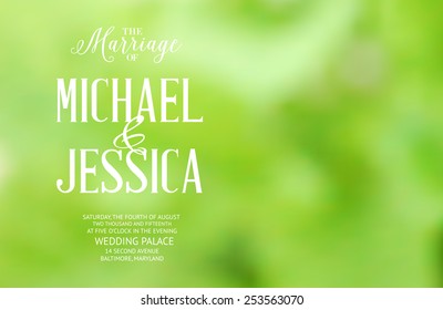 Marriage card with template text and blurred background. Vector illustration.