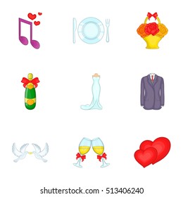 Marriage ceremony icons set. Cartoon illustration of 9 marriage ceremony vector icons for web