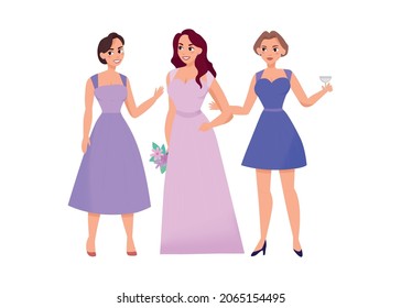 Marriage ceremony wedding day composition with female characters of friends of bride vector illustration
