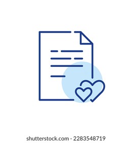 Marriage certificate with two hearts intertwined as symbol of eternal romantic love. Pixel perfect, editable stroke icon