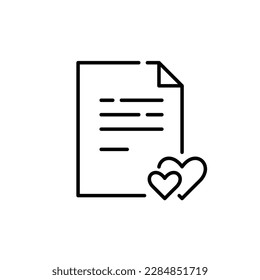 Marriage certificate with two hearts intertwined as symbol of eternal romantic love. Pixel perfect, editable stroke icon