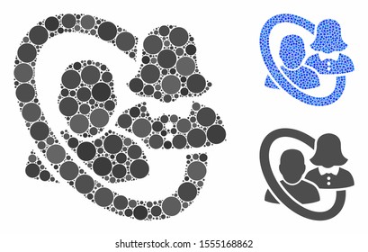 Marriage circle mosaic of circle elements in variable sizes and color tones, based on marriage circle icon. Vector round elements are organized into blue collage.