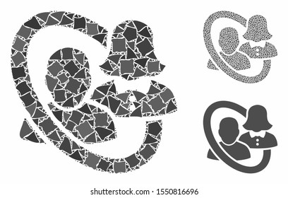 Marriage circle mosaic of rugged elements in various sizes and color tinges, based on marriage circle icon. Vector uneven elements are composed into collage.