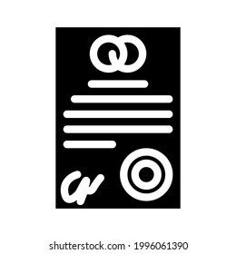 vector de icono de glifo de contrato de matrimonio. signo del contrato de matrimonio. símbolo de contorno aislado ilustración negra