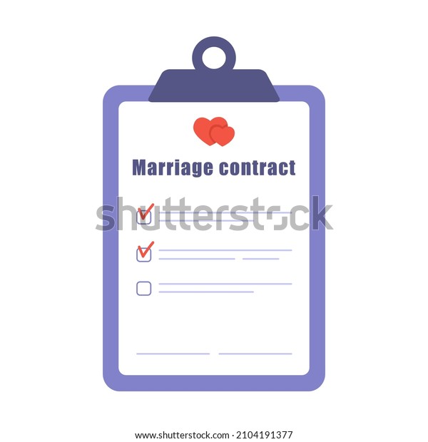 Marriage contract icon. Prenuptial\
agreement document. Couple divorce concept. Prenup wedding\
certificate. Vector illustration in flat cartoon\
style.