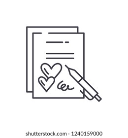 Marriage contract line icon concept. Marriage contract vector linear illustration, symbol, sign