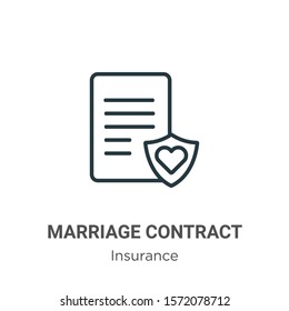 Marriage contract outline vector icon. Thin line black marriage contract icon, flat vector simple element illustration from editable insurance concept isolated on white background