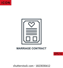 Marriage contract vector icon on white background. Illustration line icon for graphic, print media interfaces and web design.