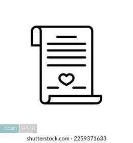 Marriage contract. Wedding certificate isolated icon. Vector illustration, romance elements. Sticker, patch, badge, card for marriage, valentine