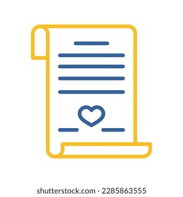 Marriage contract. Wedding certificate isolated icon. Vector illustration, romance elements. Sticker, patch, badge, card for marriage, valentine