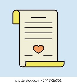 Marriage contract. Wedding certificate isolated icon. Vector illustration, romance elements. Sticker, patch, badge, card for marriage, valentine