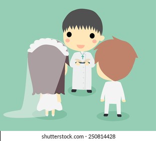 marriage of couple with priest.cute vector