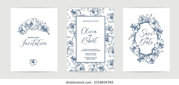 Marriage design template with custom names in frame with floral. Vector illustration.