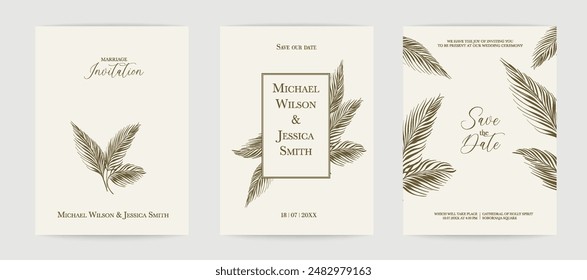 Marriage design template with custom names in frame with bamboo tree. Vector illustration.