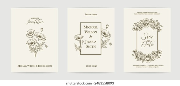 Marriage design template with custom names in frame with floral. Vector illustration.