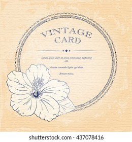 Marriage design template with custom names in round frame hibiscus flowers. Vector illustration.