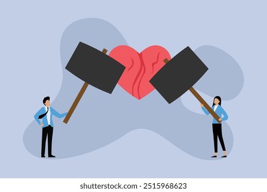 Marriage difficulties problem, divorce or broken relationship 2d flat vector illustration