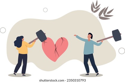 Marriage difficulties problem, divorce or violence or painful in broken relationship couple concept.flat vector illustration.