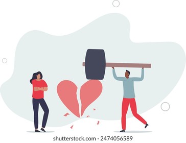 Problema de dificultades matrimoniales, divorcio o violencia o doloroso en la relación rota concepto de pareja. ilustración plana.