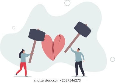 Problema de dificuldades de casamento, divórcio ou violência ou doloroso no relacionamento quebrado casal personagem concept.flat.