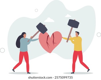 Marriage difficulties problem, divorce or violence or painful in broken relationship couple concept.flat characters.