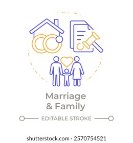 Marriage and family duo tone concept icon. Social democracy, liberty. Ownership, culture. Round two color outline illustration. Abstract vector design. Easy to use in infographic, presentation