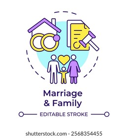 Marriage and family multi color concept icon. Social democracy, liberty. Ownership, culture. Round shape line illustration. Abstract idea. Graphic design. Easy to use in infographic, presentation