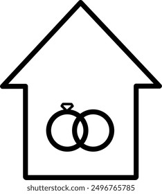 Marriage house  icon. House with wedding rings Symbol. Replaceable vector design.