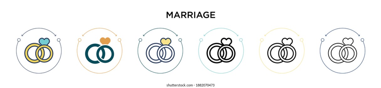 Marriage icon in filled, thin line, outline and stroke style. Vector illustration of two colored and black marriage vector icons designs can be used for mobile, ui, web