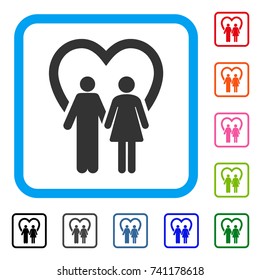 Marriage icon. Flat gray pictogram symbol in a light blue rounded rectangular frame. Black, gray, green, blue, red, orange color versions of Marriage vector. Designed for web and app user interface.