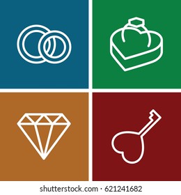 Marriage icons set. set of 4 marriage outline icons such as gem, heart key, ring in box