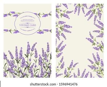 Marriage invitation card with custom sign and flower frame. Lavender frame for provence card. Printable vintage marriage invitation with flowers over gray. Lavender sign label. Vector illustration.