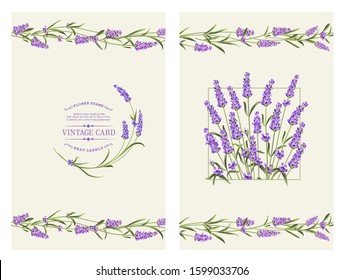 Marriage invitation card with custom sign and flower frame. Lavender frame for provence card. Printable vintage marriage invitation with flowers over gray. Lavender sign label. Vector illustration.