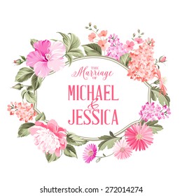 Marriage invitation card with custom text, vintage floral invitation for spring or summer party. Vector illustration.