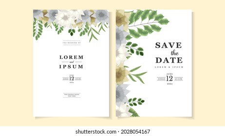 Marriage invitation card with cute flowers Wedding floral vector template with text placeholder - multi-purpose vector Save the date, RSVP and thank you cards, cover design greeting