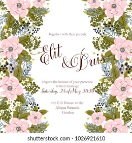 Marriage invitation card with pink flowers Wedding floral vector template